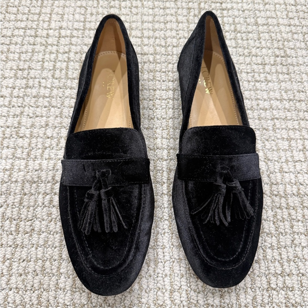 J. Crew Black Velvet Tassel Loafers